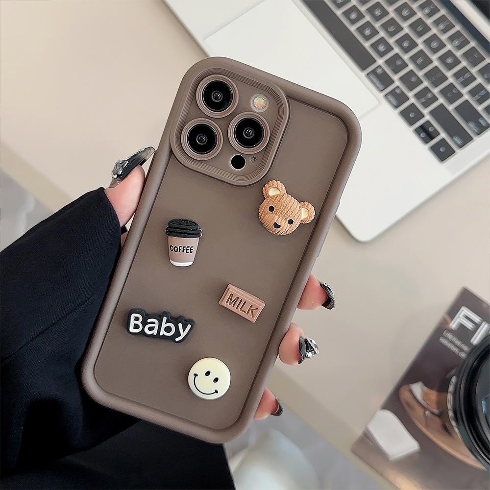 Three Dimensional Coffee Bear Apple 17 Mobile Phone Case Iphone1511 Suitable for 16promax Retro Cartoon 12