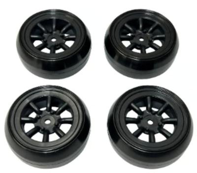 TOPLINE RS Watanabe Eight-Spoke Wheels with Offset 2 Black Stretched Drift Tires (HD-112BK) for RC Models