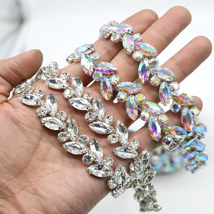 Wonderful Design Rhinestone Flower Chain Trim Sew on Horse Eye Crystal Glass Ribbon Applique Trim Sew on Clothes Bag Accessories