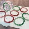 Qiaoen Women's Sweet Natural Strawberry Quartz & Green Crystal Beaded Bracelet - Simple Gradient Design Jewelry