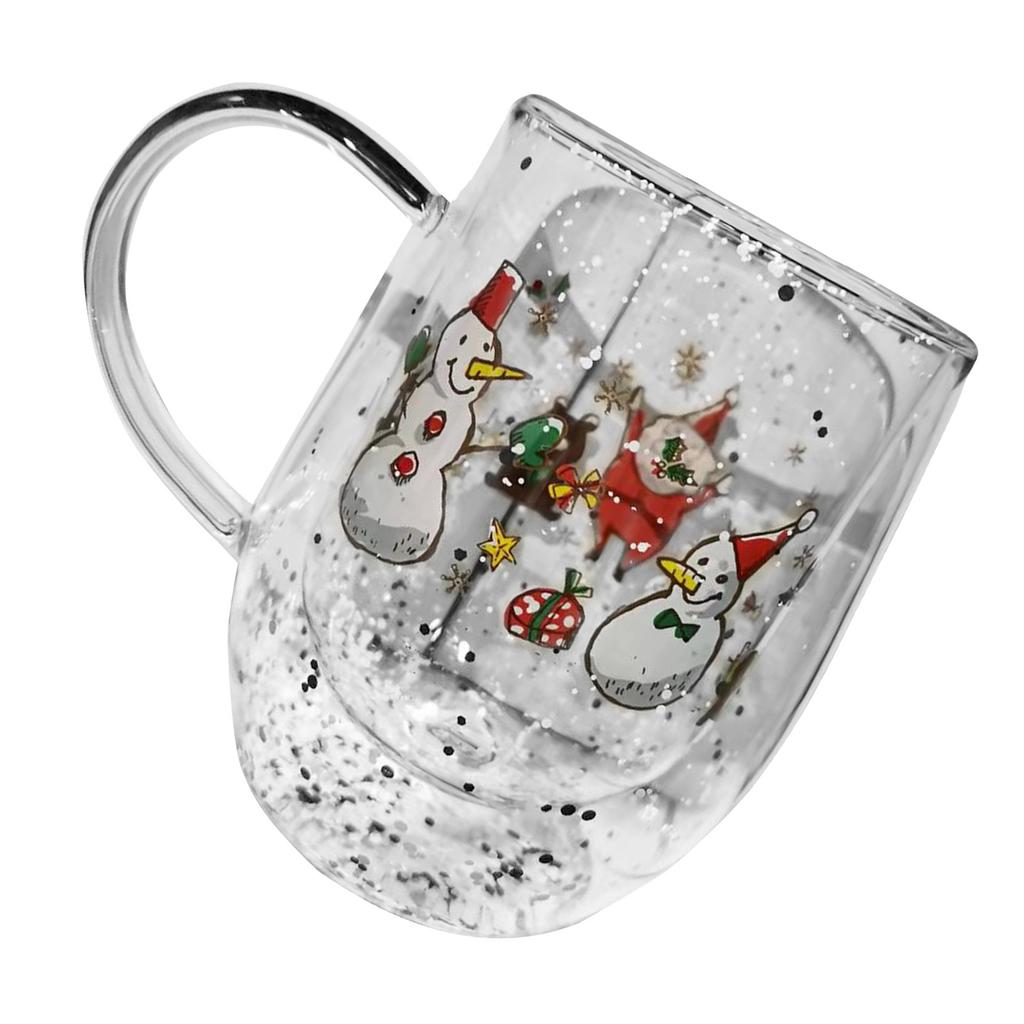 Dwuwarstwowy szklany kubek 300ml odporny na ciepło kubek na wodę naczynie do napojów gorących szkło z wzorem świątecznym