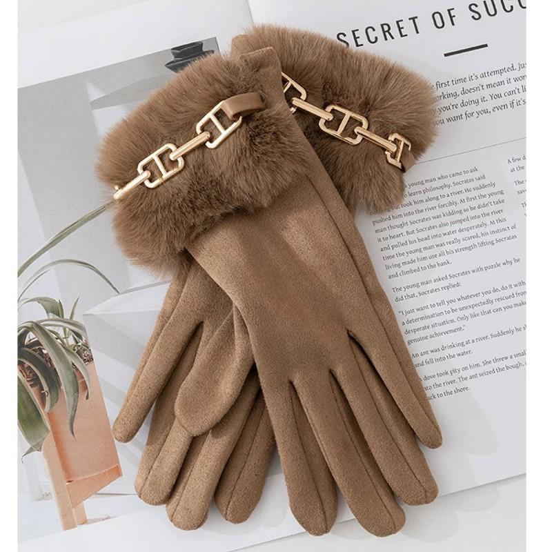 Womens Winter Warm Gloves Fleece Lined Thick Cuff Metal Buckle Touchscreen Driving Cycling
