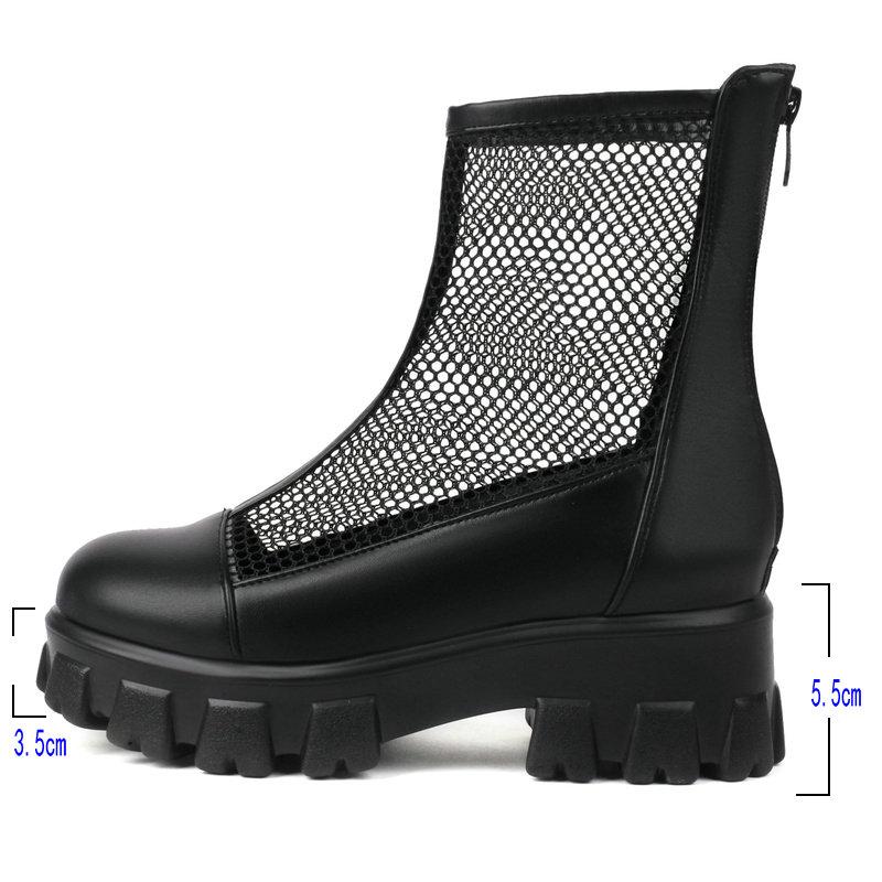Women Ankle Boots Platform Chunky Heels Ladies Mesh Net Short Boots