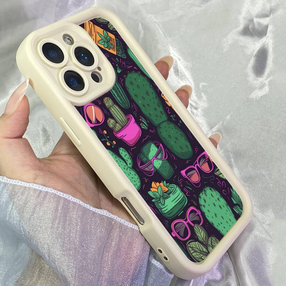 JT11 Aesthetics Doodles Cactus Cartoon Phone for for iPhone 17 Pro Max Samsung S26 Ultra A17 A26 A07 Xiaomi Redmi Note 14 Pro Plus Soft TPU Case Cover