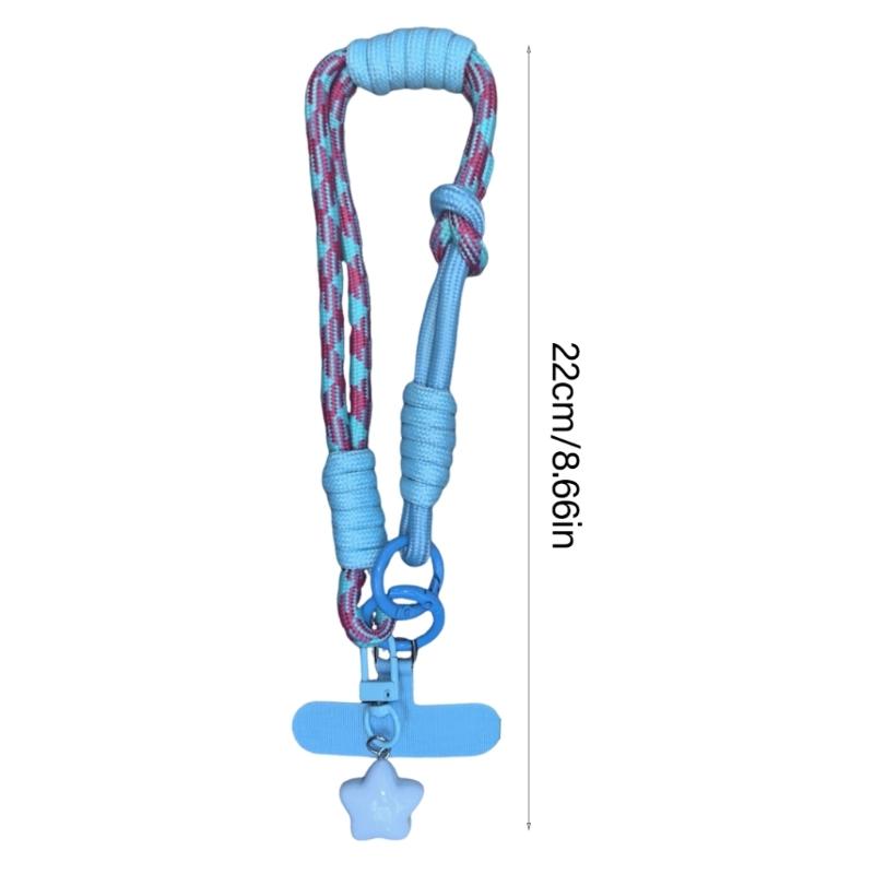 Multicolor Phone Strap Polyester Metal Charm Detachable Tethers Mobile Lanyard Adjustable Wristband for Key Accessories