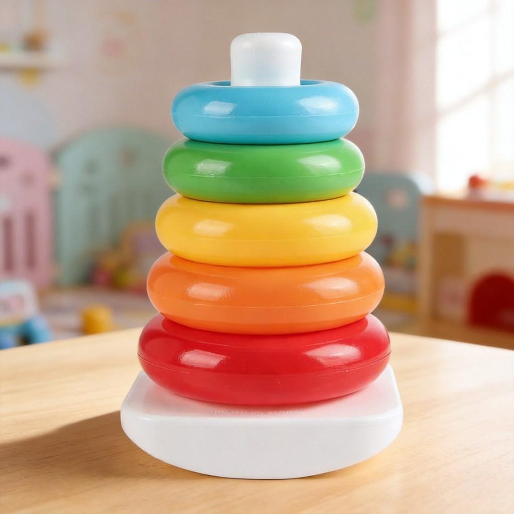 Rainbow Spinning Stacking Rings Toy For Baby Brain Development And Visual Skills