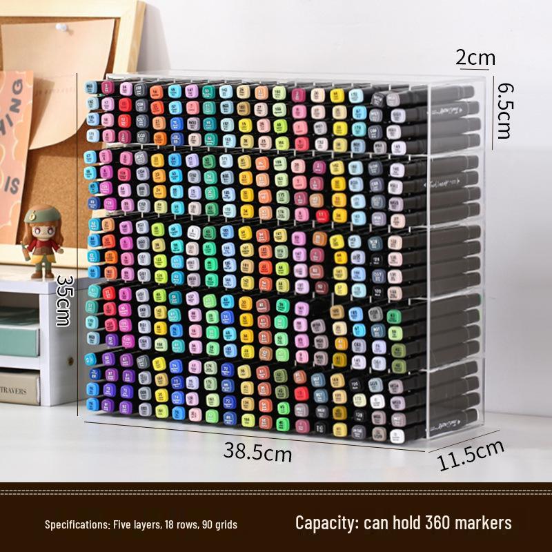 Large Acrylic Marker Storage Rack - Transparent, Oblique Design for Desktop Organization