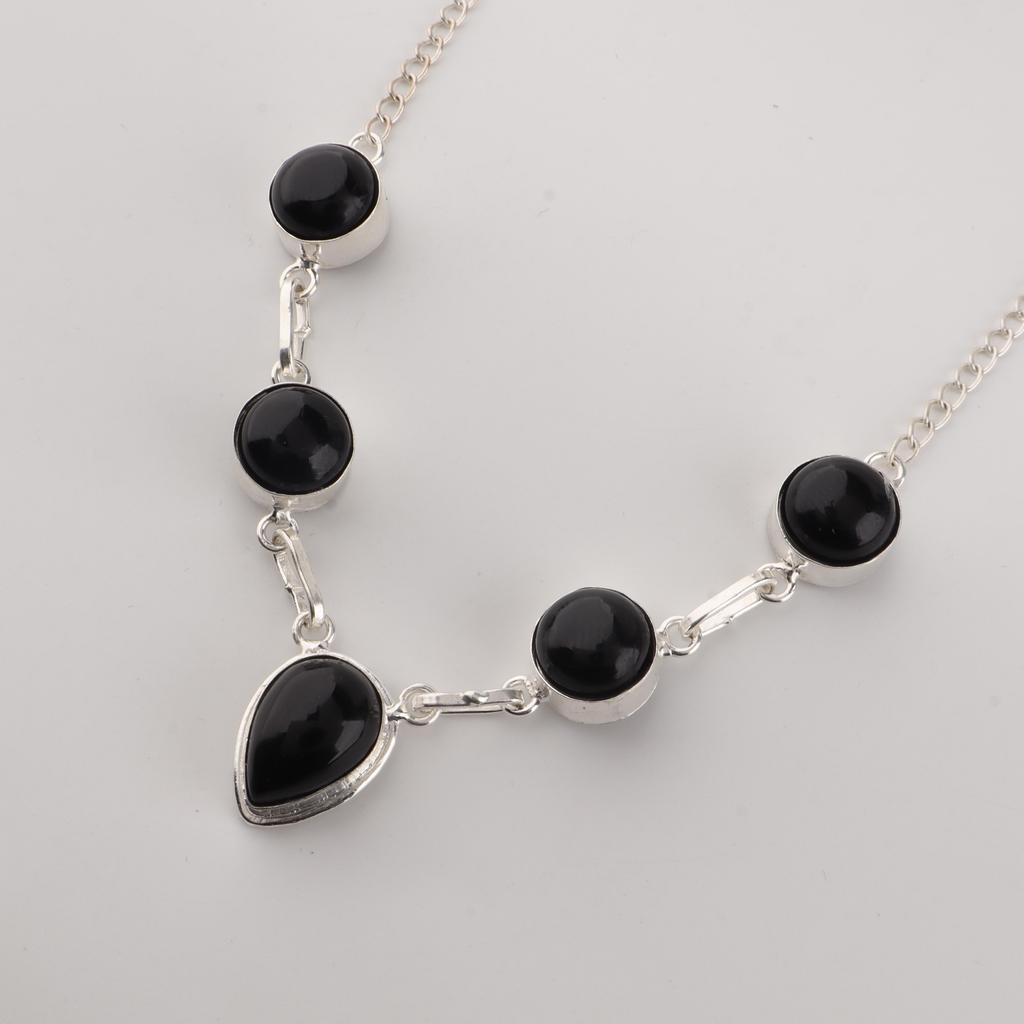 Piatră prețioasă Turmalină Neagră Bijuterii Argint Sterling 925 Colier Designer Handmade 16-18" RN-3-24