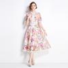 Elegant Floral Print Lace Summer Dress for Women High Quality Hollow Out Short Sleeve Slim Party Dress Robes Femme