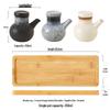 Ensemble distributeur d'assaisonnements en céramique ZISIZ avec plateau en bois