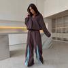 Spring and Autumn Casual Suit Women's High-end Pull-up Strips Contrasting Color Sweater Straight Trousers Two-piece Set