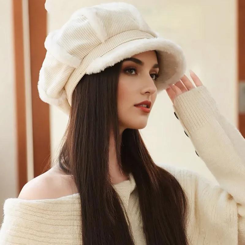 1PC Plush-Lined Gift Corduroy Material Versatile Beret Exquisite Thickened Design Warmth Accessories Elegant 56-58cm