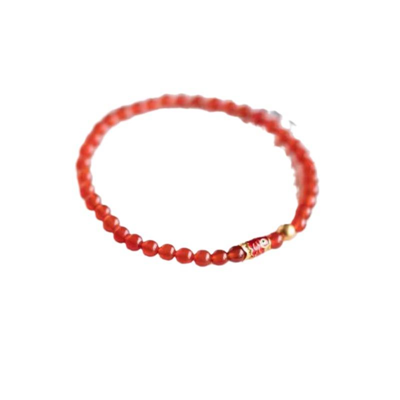 Elegant 6A Red Agate Bracelet with Koi Red Crystal Beads - Trendy Red Rope Style for Girls