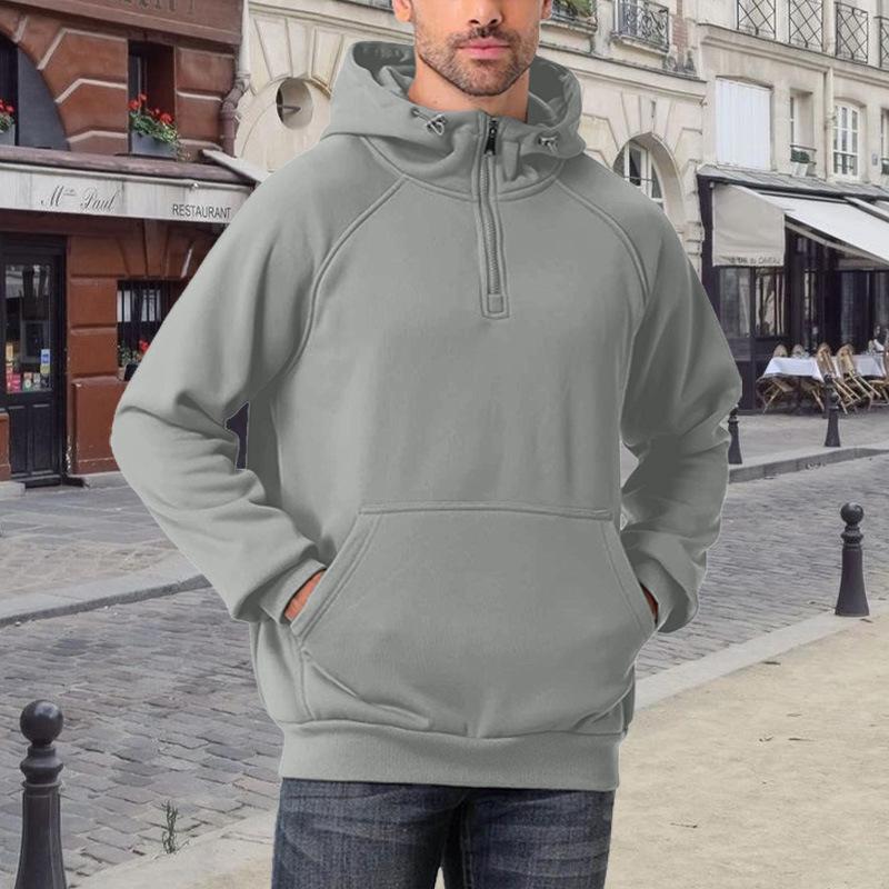 Half Zip Sweater Men's Autumn Winter Padded Thickened Head Hoodie Men's Solid Colour Blouse Jacket Moisture Wicking Comfortable Skin-friendly Tops