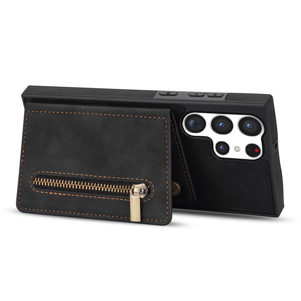 For Samsung Galaxy S25 Ultra Case Zipper Pocket Wallet Kickstand Phone Guard Cover