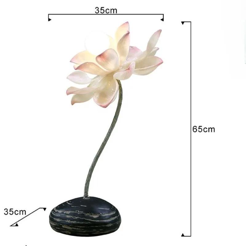 Chinese style living room decorative table lamp resin lotus lampshade plug-in warm light fixture study bedroom bedside lamp