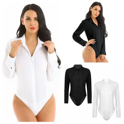 Women Bodysuit Shirt Bottoming Shirt Office Wear One-Piece Bodysuit Easy Care Work Bodysuit Shirt
