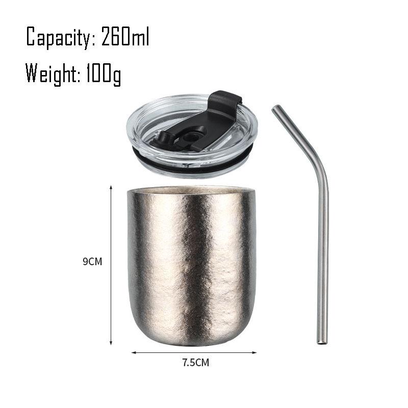 260/360ML Eggshell Beer Mug With Lid And Stainless Steel Straw,Double Layer Pure Titanium,Insulated,Crystal U-shaped Water Cup