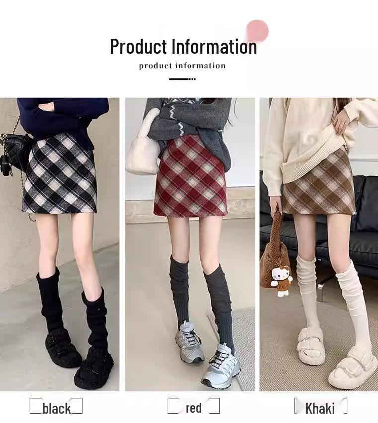 Plaid Woolen High-Waist A-Line Hip-Hugging Skirt - New Women's Collection for Early Autumn/Winter 2026