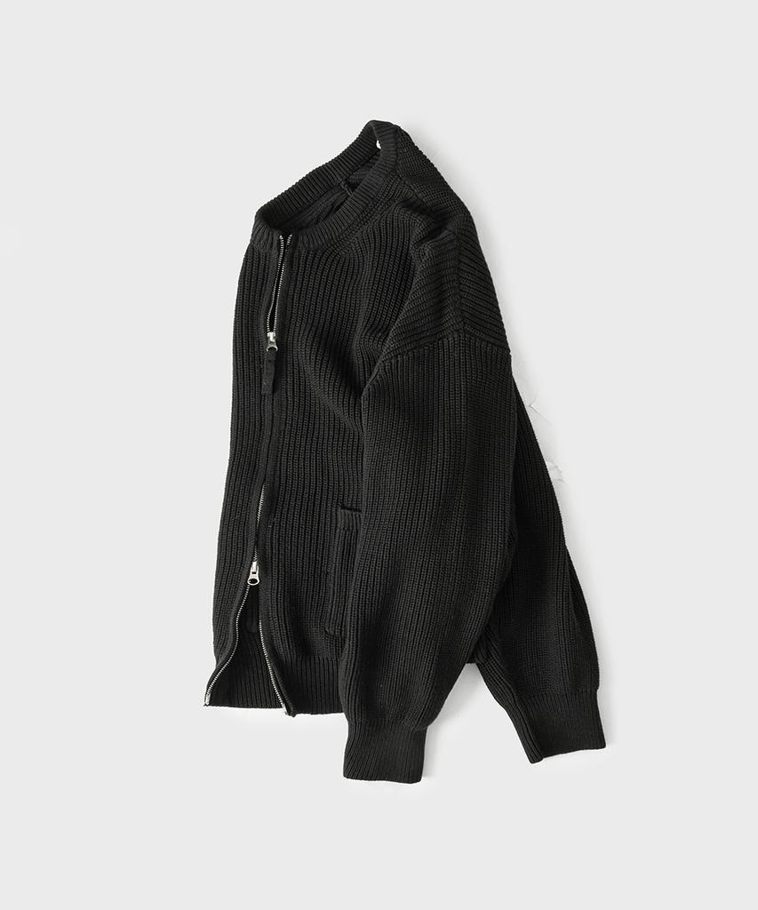 Hooves Cotton Two-Way Balloon Knit Zip-Up [Black]