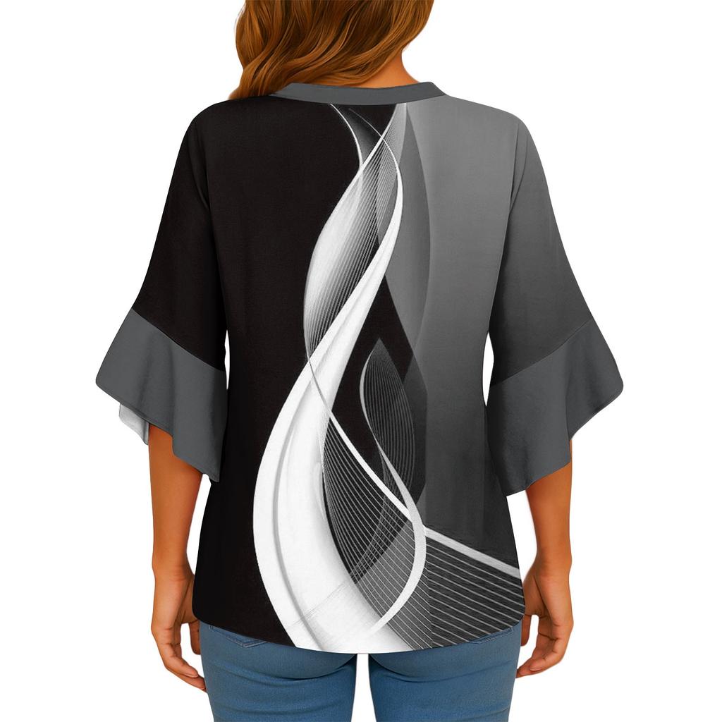 3/4-Ärmel-Shirts für Damen, süßer Aufdruck, Grafik-T-Shirts, Blusen, lässig, Übergröße, Basic, Oberteile mit Rüschenärmeln, Pullover