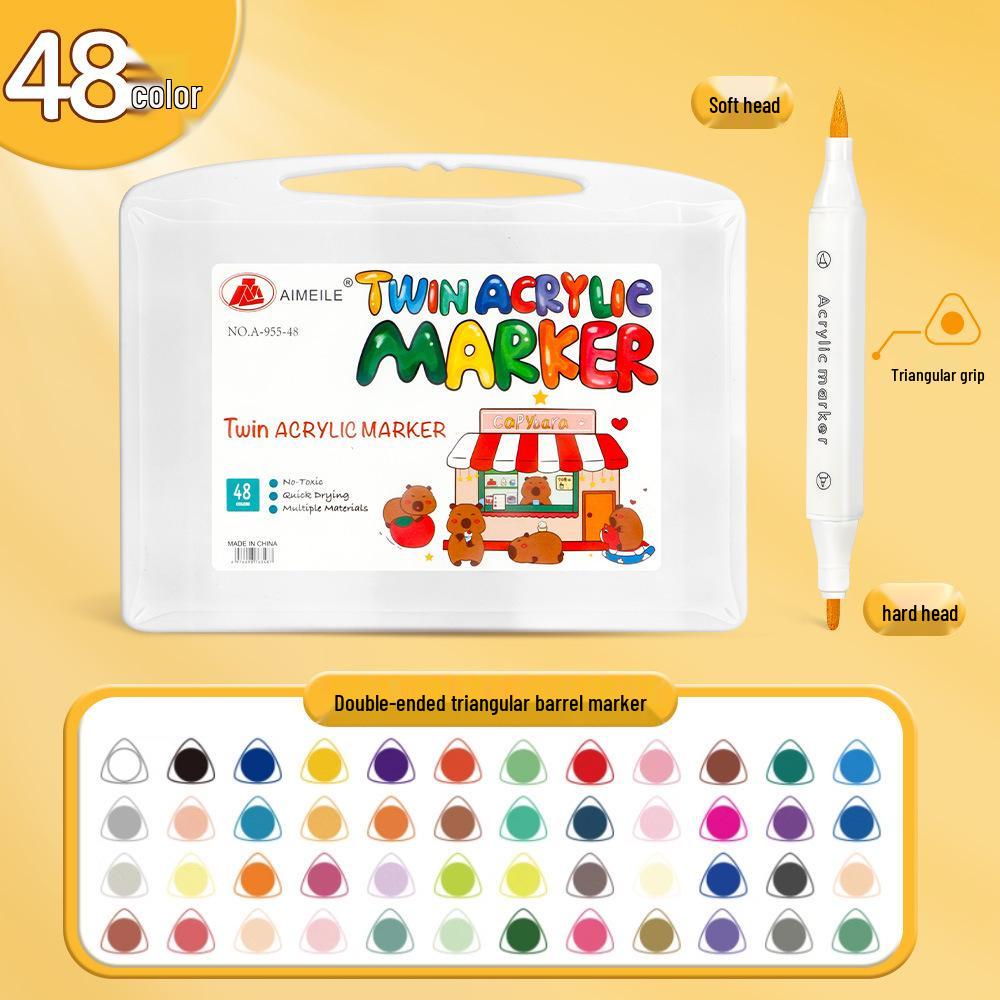 60-Color Double-Head Triangular Marker Set - Non-Bleeding, Stackable Watercolor Pens for Kids & Students