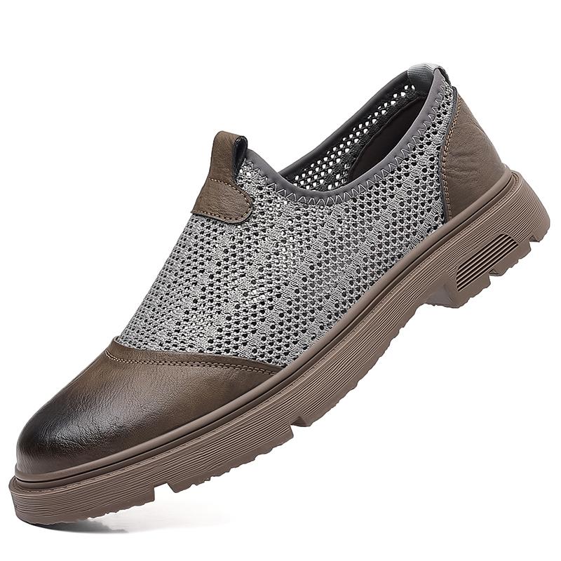 

Мужские повседневные кожаные туфли-оксфорды в британском стиле, модные лоферы с застежкой-молнией, дышащие туфли для вождения, офисные туфли для ходьбы на плоской подошве 44 серый