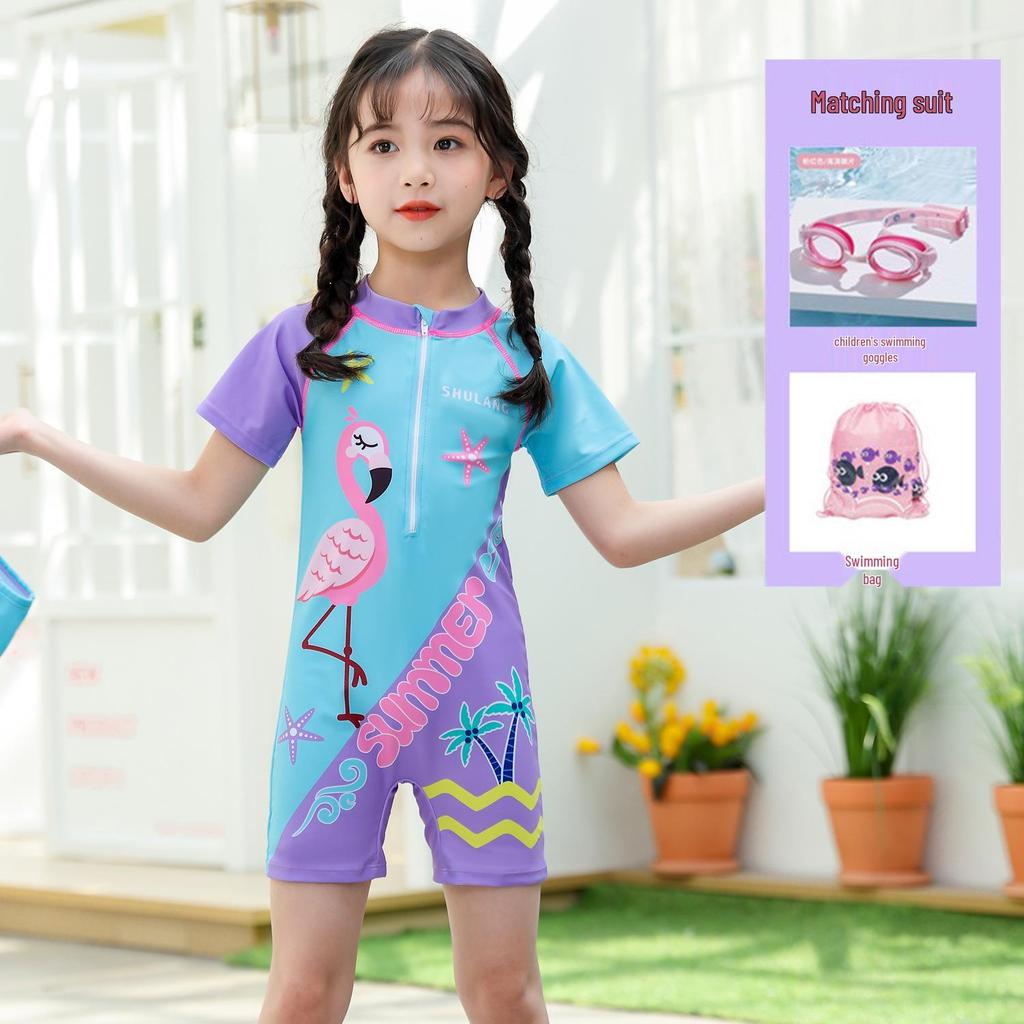 Girls' One-Piece Swimsuit 2024: New Style Boxer Design for Middle and Older Children