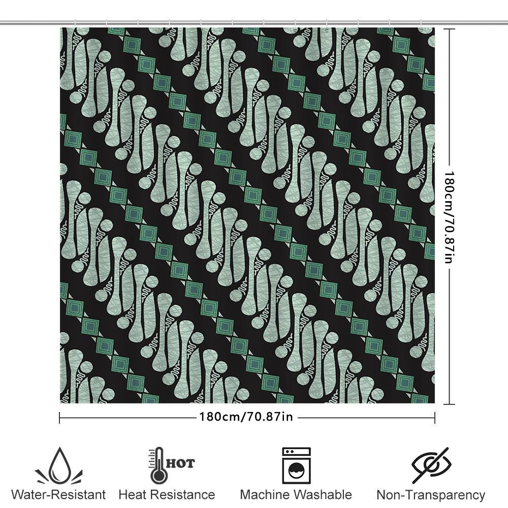 Modern Bathroom Shower Curtain Decorative Pattern Waterproof Fabric Printing Black Green Square 240X180cm