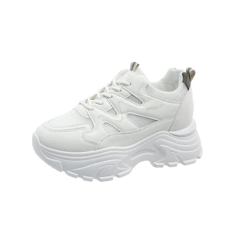 Fashion Hot Selling 2025 Casual Women Thick-soled Sneakers Fashion Spring Autumn  PU Lace-up Vulcanized Shoes Mesh Rubber Non-slip New