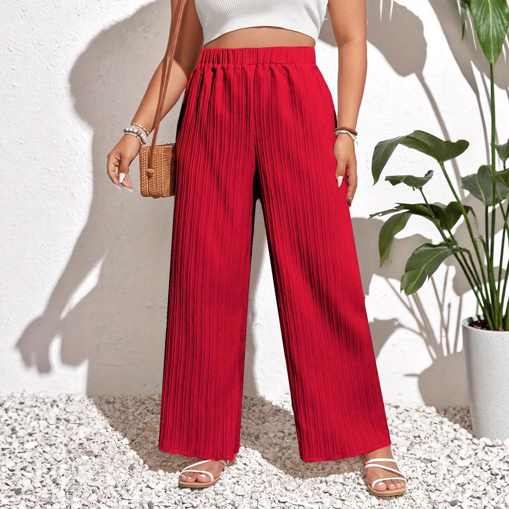 

European & American High-Waisted Lace-Up Women s Casual Trousers 4XL красный