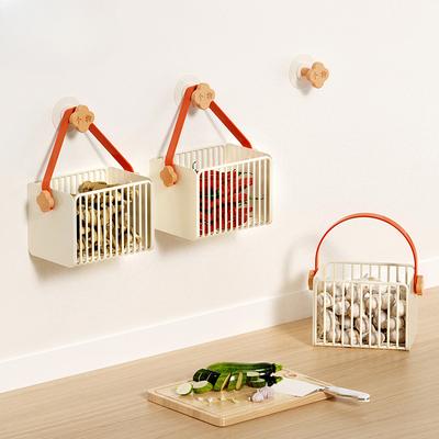 Keuken ui gember knoflook plank wandmontage opbergwand kruidenrek gembermand mand zonder pons kleine voorwerpen opbergdoos