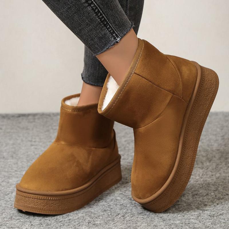 Thicken Plush Women's Snow Boots Winter Anti Slip Platform Cotton Padded Shoes Woman Faux Suede Fleece Lining Short Booties 42