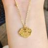 Golden Lucky Cat Fan-shaped Lotus Pendant Necklace for Women