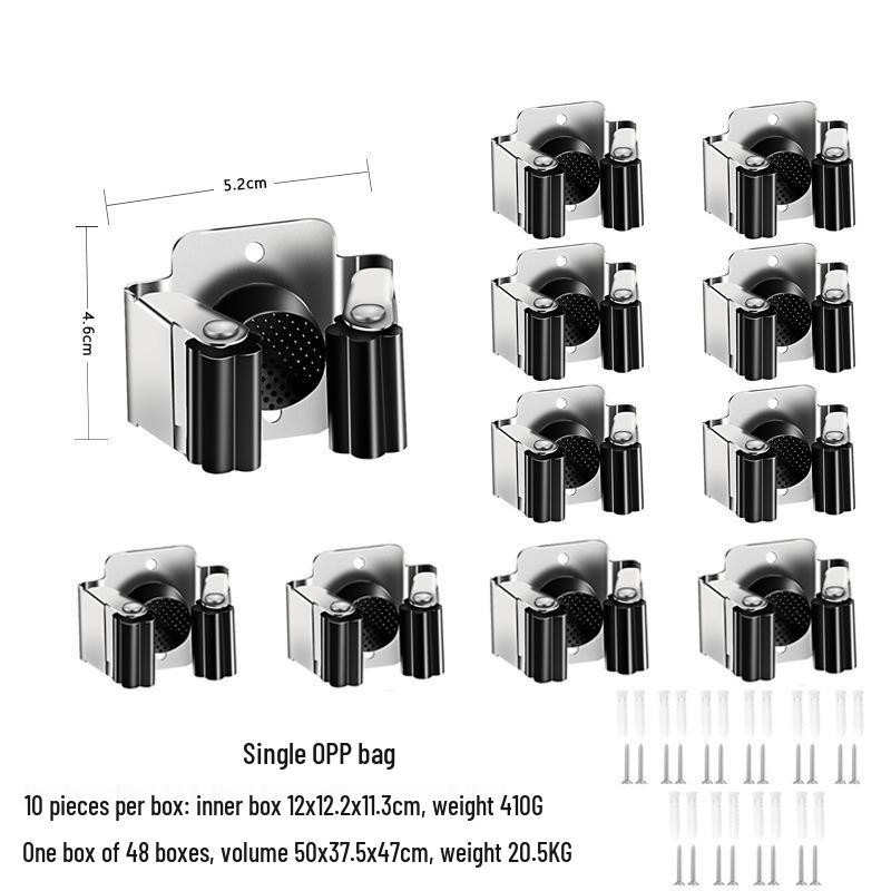 Stainless Steel Wall-Mounted Mop and Broom Holder, Punch-Free Clip for Bathroom Storage