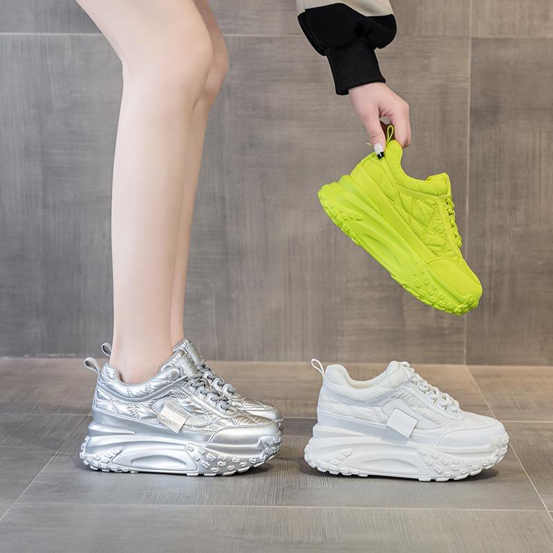 Inner height increase 7 leather dad shoes women, spring new versatile platform muffin casual shoes spring