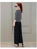 Women's Long-Sleeve V-Neck Slim Fit Striped T-Shirt - Black & White Korean Fashion for Spring/Autumn