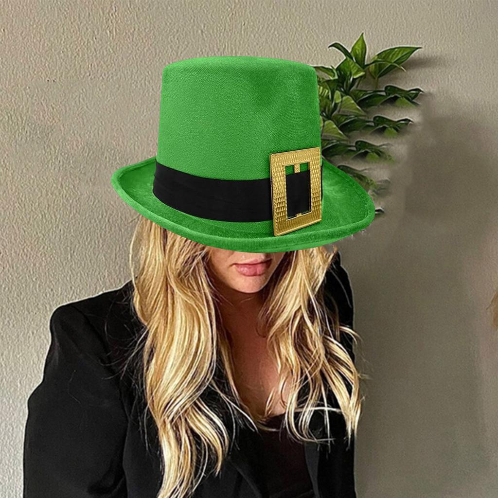 Green Tall Hat for StPatrick Day Flat Top Hat Holiday Headwear Irish National Day Celebration Caps Festival Props Hat