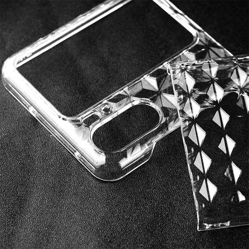 Transparent Hard PC Case for Oppo Find N2 Flip 5G,Shockproof Diamond Texture Phone Cover