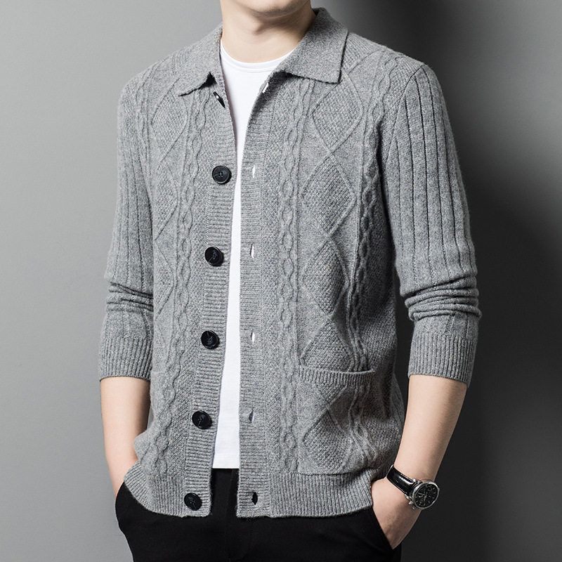 New Autumn and Winter Men's Pure Wool Knitwear, Loose Casual Versatile Fashionable Lapel Cardigan Men's Jacket
