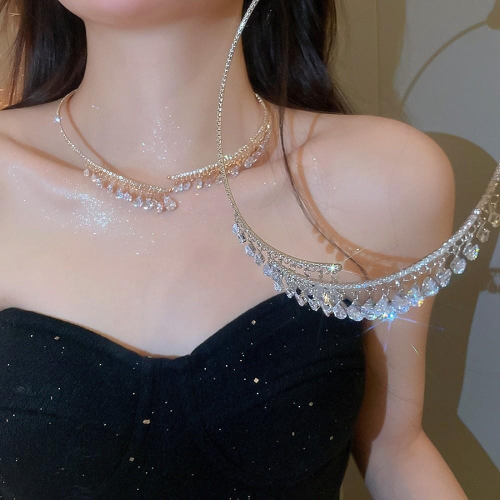 Shining Bridal Tassel Necklaces Elegant Neck Chain Choker Fashion Rhinestone Jewelry Women