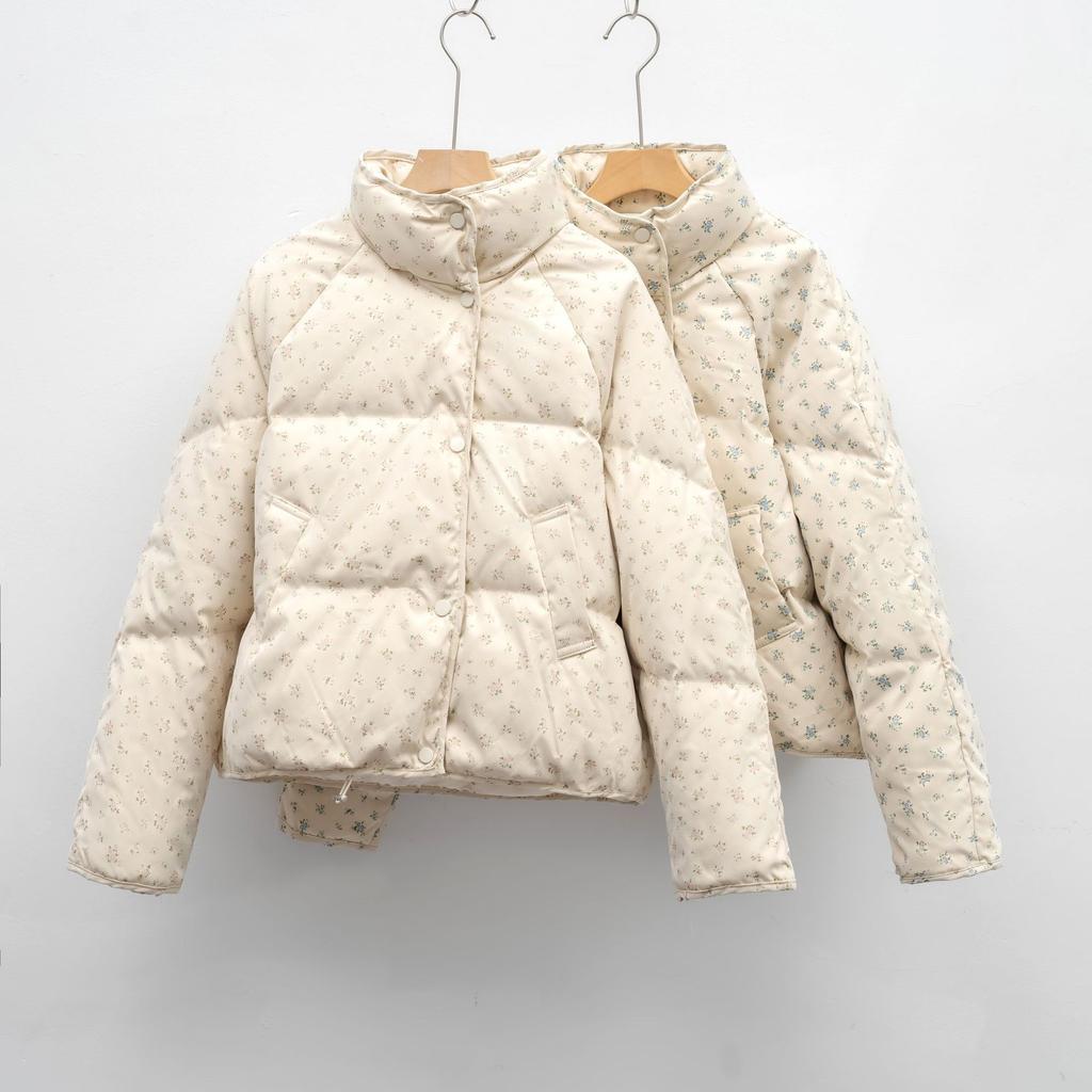 Winter New Stand-up Collar Small White Duck Down Jacket Short Bread Jacket Small Floral Down Jacket Women