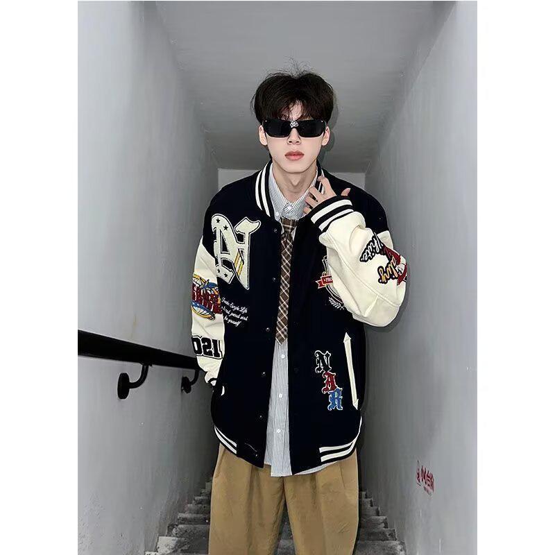 Unisex American Baseball Jacket Autumn/Winter - Trendy Embroidered Cotton Pilot Style, Thick Casual Loose Fit for Couples