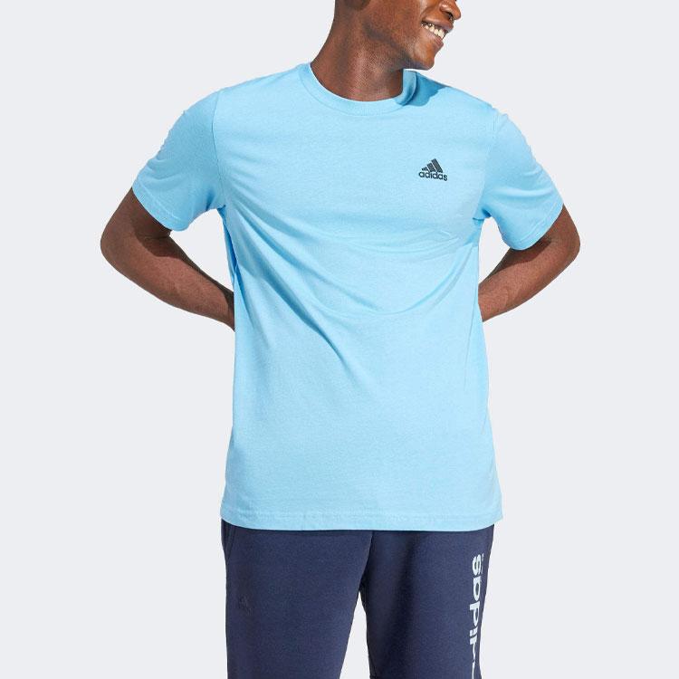 Adidas Solid Logo Breathable Crew Neck Short Sleeve T-Shirt Men Tops Blue IS1317