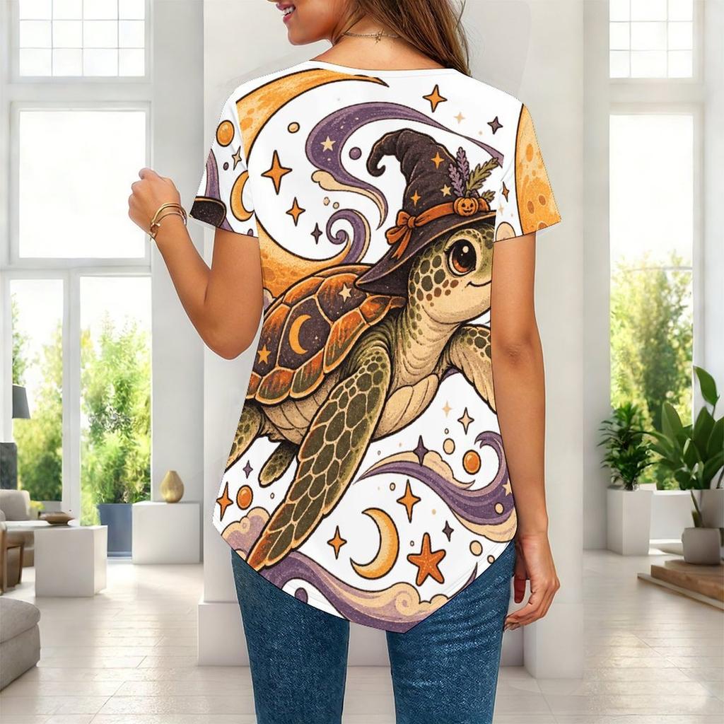 Womens Plus Size Short Sleeve Top Stationery Book Pencil Print Irregular Pointed Hem Summer Casual Blouse