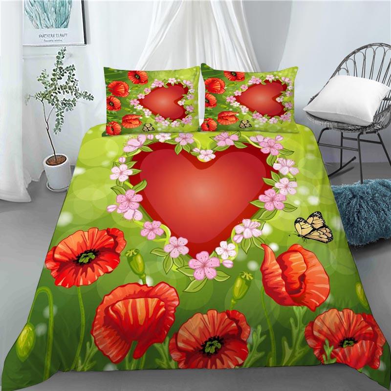 3D Red Poppy Duvet Cover King Queen Size Beautiful Flower Polyester Quilt Cover with Pillowcases Kids Adults Home Bedroom Decor