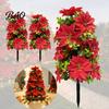 Indoor Outdoor Holiday Accents 22" Artificial Poinsettia Flowers with Ground Spikes, Red Christmas Floral Stakes, Waterproof Festive Stakes