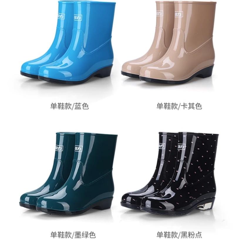 rain boots women's medium tube fashionable non-slip, waterproof, wear-resistant and warm, cotton velvet tendon sole rubber shoes