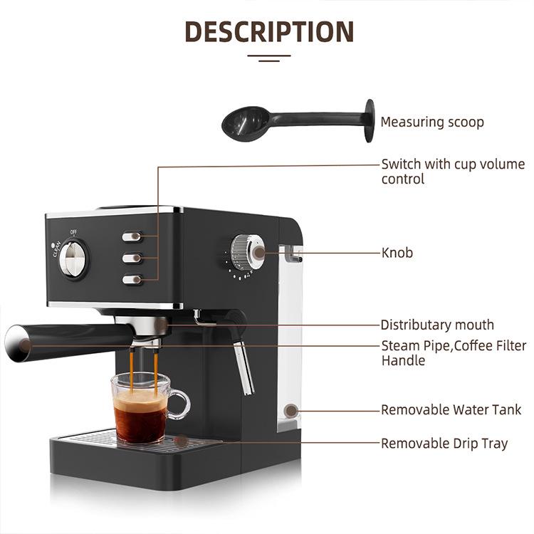 Kompakt halvautomatisk italiensk kaffemaskin med melkeskummer