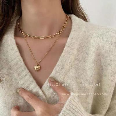 Double Layer Gold Love Necklace - European & American Fashion Clavicle Jewelry, Chic & Cold Style